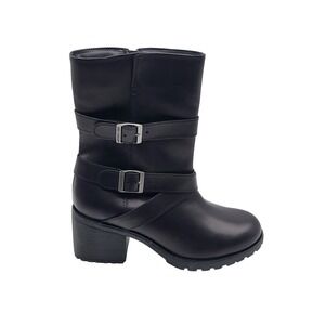 Harley Davidson Black Leather Buckle Accent Mid Calf Moto Boots Womens Size 10M‎